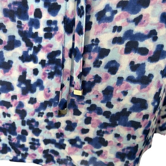 NWT LIZ CLAIBORNE BLUE & PINK FLORAL TIE FRONT TUNIC TOP - PETITE LARGE - Picture 3 of 5
